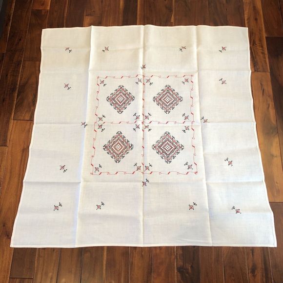 Unbranded Other - Vintage Tablecloth Linen Square Embroidered Lace 41x40 Table Cloth